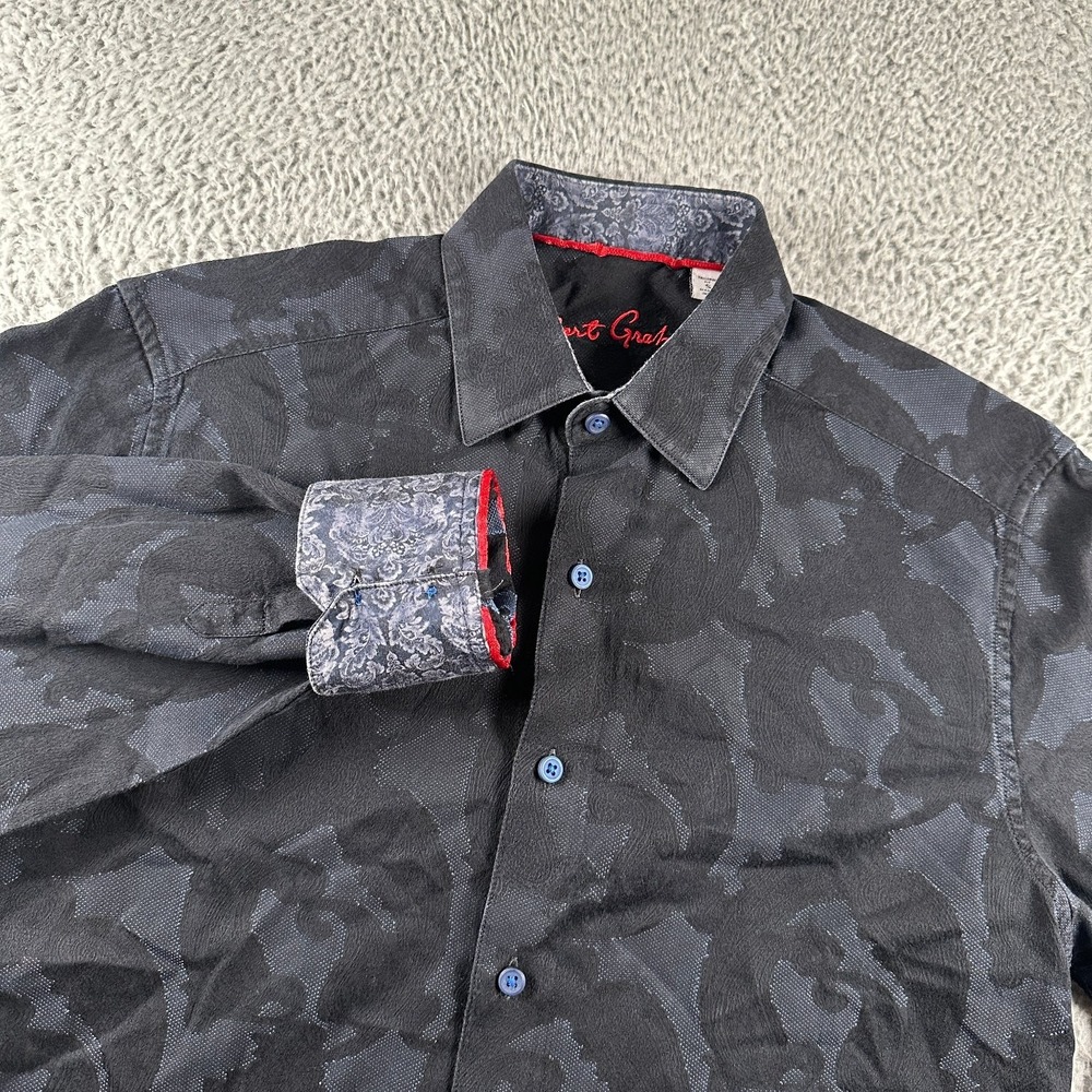 Robert Graham Men's Button Down Shirt Black S Paisley Cotton Tailored Fit